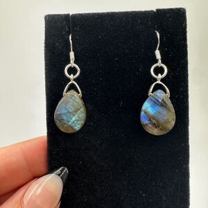 Blue Flash Faceted Labradorite Teardrop Dangle Earrings in Sterling Silver!